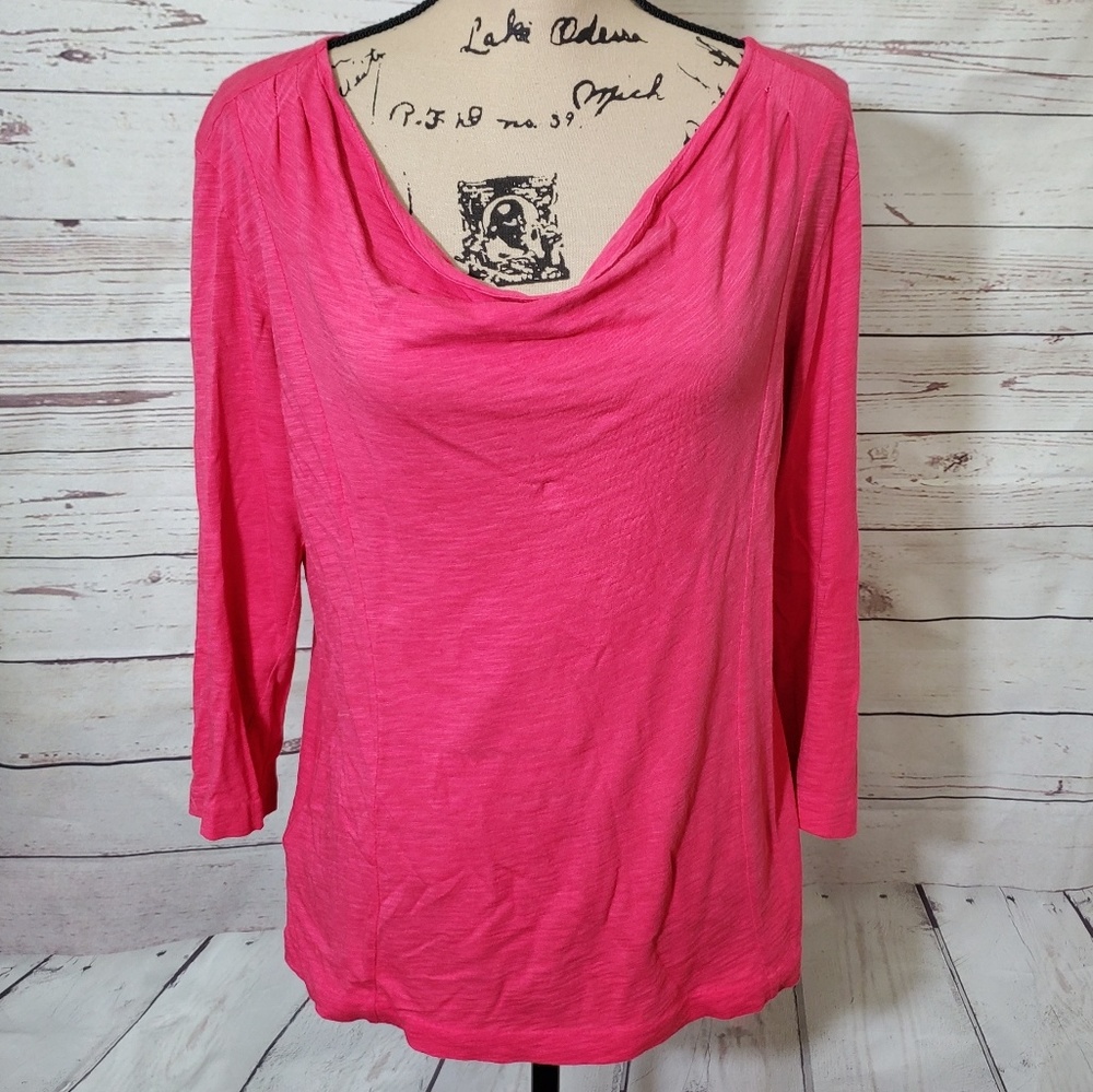 Eddie Bauer Cowl Neck 3/4 Sleev Top Pink Top M